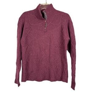 Horny Toad Maroon Lambswool Joanna 1/4 Button Chunky Cable Knit Sweater Size L